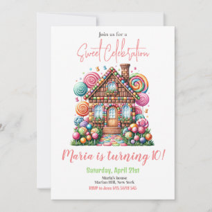 Candy Land Girl Birthday Sweet Firande Rainbow Inbjudningar