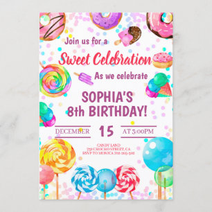 Candy Land Girl Birthday Sweet Firande Rainbow Inbjudningar