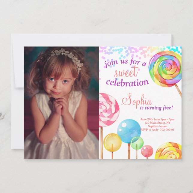 Candy Land Girl Birthday Sweet Lollipops Inbjudningar (Framsida)