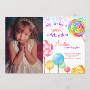 Candy Land Girl Birthday Sweet Lollipops Inbjudningar