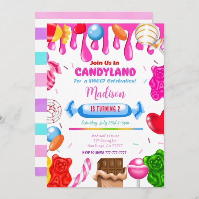 Candy land inbjudan (Fram/baksida)