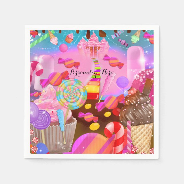 Candy Land Party Fantasy Birthday Personlig Pappersservett (Framsidan)