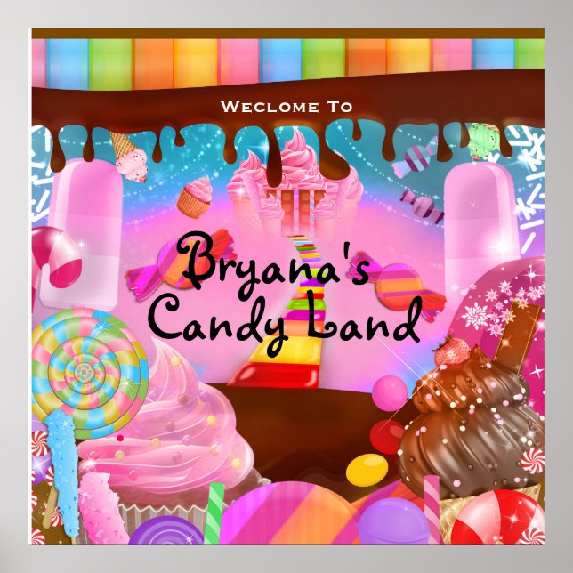 Candy Land Party Fantasy Birthday Personlig Poster (Framsidan)