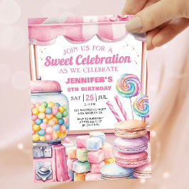 Candy Land Rosa Sweet Firande Birthday Inbjudningar
