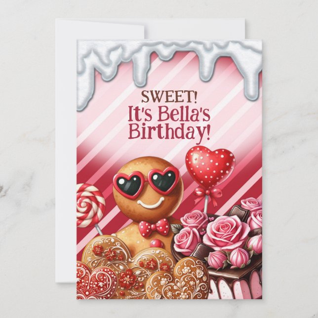 Candy Land Söta Hjärtkalas Inbjudningar (Framsida)