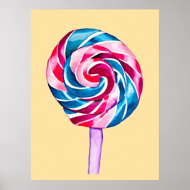 Candy lollipop vattencolor sötart poster (Framsidan)