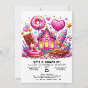 Candy Magic Candyland Digital Birthday Inbjudningar