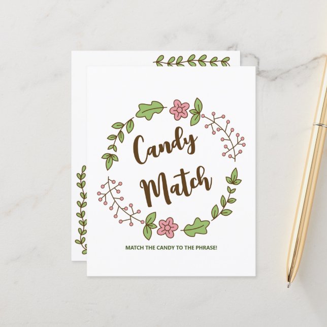Candy Match Pappersark Bröllopsduschspel (Fram/Back In Situ)