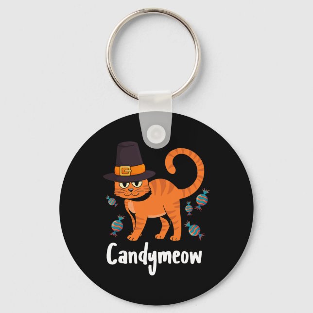 Candy-meow Thanksgiving Day Cat Kitten Älskare Fal Nyckelring (Framsida)