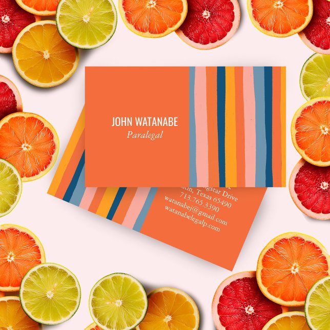 Candy Minimalist Rand Handmade Orange Visitkort (Candy Minimalist Stripes Handmade Orange Custom Bold Business Card
)