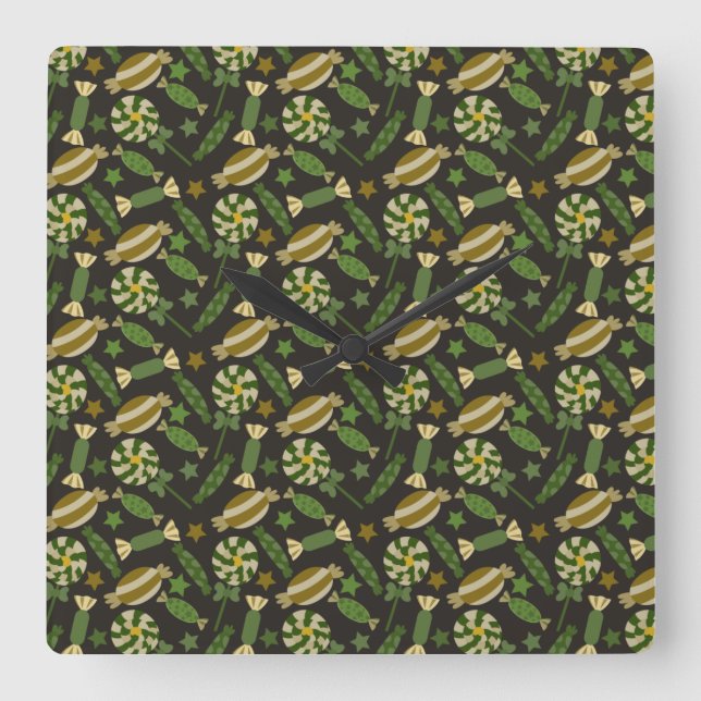 Candy mönster | Lollies mönster | Lollipop 44 Fyrkantig Klocka (Framsida)