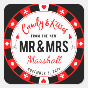 Candy och Kisses till New Mr och Mrs Las Vegas Fyrkantigt Klistermärke