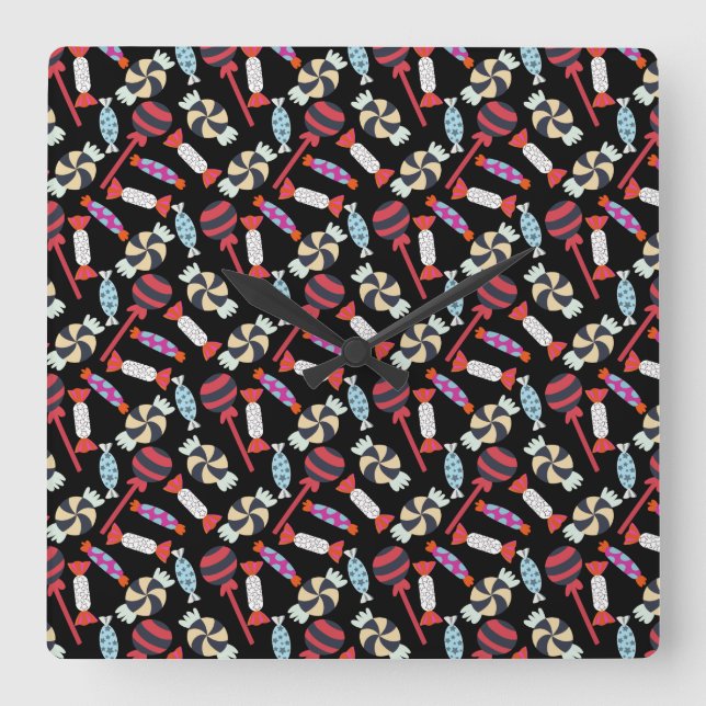 Candy pattern | Lollies pattern | lollipop 14 Fyrkantig Klocka (Framsida)
