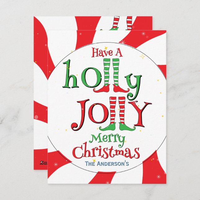 Candy Peppermynt Swirl Holly Jolly God jul Julkort (Fram/baksida)