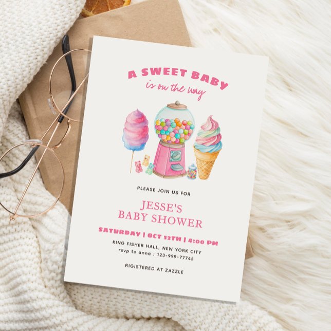 Candy Pink A Sweet Baby Shower is on the way  Inbjudningar (Skapare uppladdad)