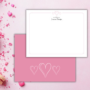 Candy Pink Border Tre Hjärtan Pappersvaru Notkort Anteckningskort