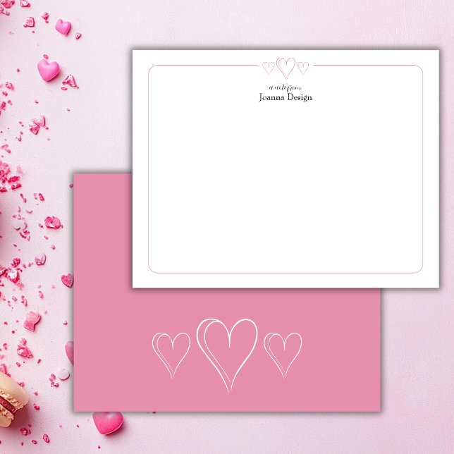 Candy Pink Border Tre Hjärtan Pappersvaru Notkort Anteckningskort (Skapare uppladdad)