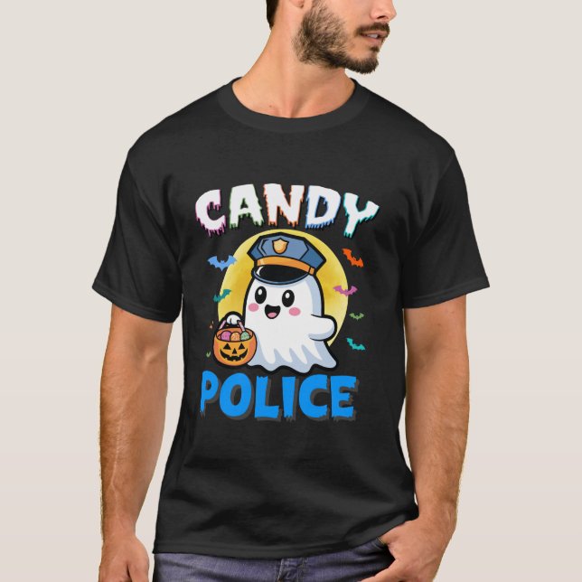 Candy Police Ghost Funny Halloween Ghost Candy Sec T Shirt (Framsida)