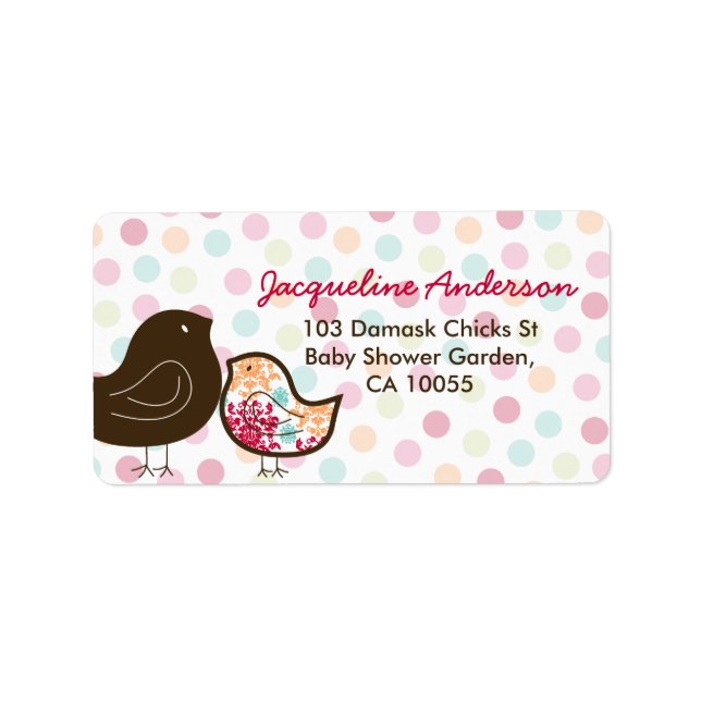 Candy Pop Damask Chick Baby Shower Adressetiketter (Framsidan)