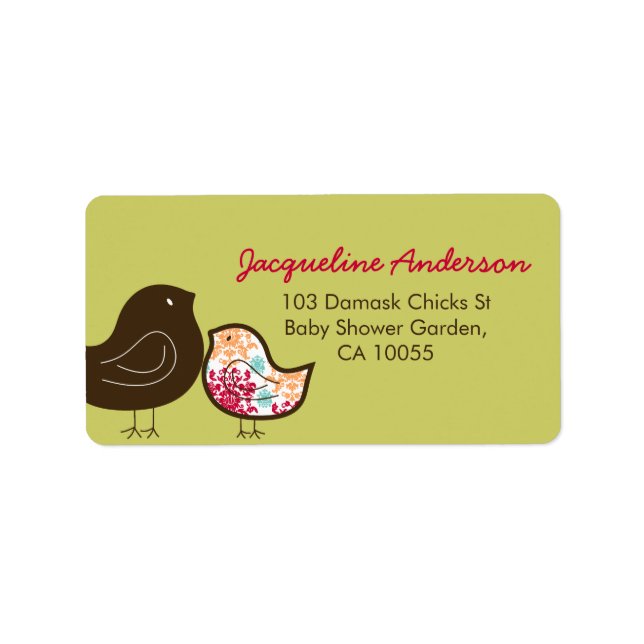 Candy Pop Damask Chick Baby Shower Adressetiketter (Framsidan)