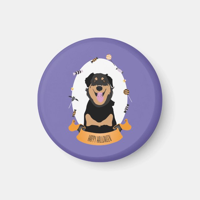 Candy Porträtt Rottweiler Hund Orange Lila Magnet (Framsidan)