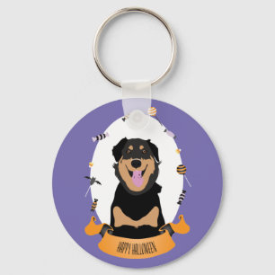 Candy Porträtt Rottweiler Hund Orange Lila Nyckelring