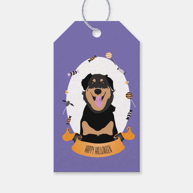 Candy Porträtt Rottweiler Hund Orange Lila Presentetikett (Framsidan)