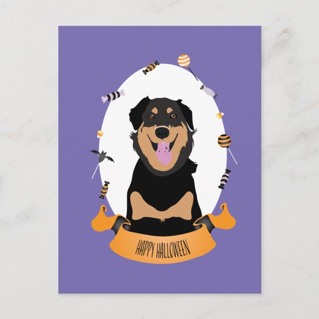 Candy Porträtt Rottweiler Hund Orange Lila Vykort (Framsida)