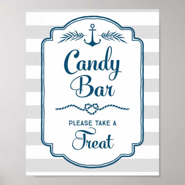 Candy Pub Baby Shower Sign Blue Nautical Rand Poster (Framsidan)
