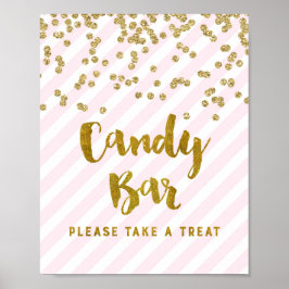Candy Pub Baby Shower Sign Rosa Guld Rand Poster