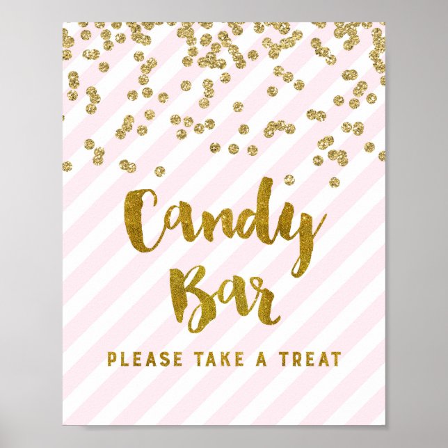 Candy Pub Baby Shower Sign Rosa Guld Rand Poster (Framsidan)