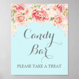 Candy Pub Bröllop Rosa Watercolor Blommigt Blue Poster