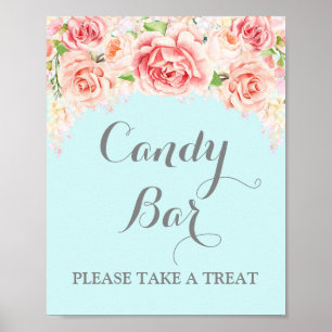 Candy Pub Bröllop Rosa Watercolor Blommigt Blue Poster