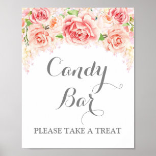 Candy Pub Bröllop Rosa Watercolor Blommigt  Poster