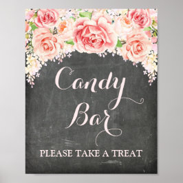 Candy Pub Bröllop Rosa Watercolor Chalkboard Poster