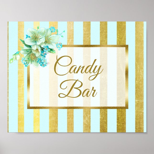 Candy Pub Bröllop Sign Blue & Guld Poster (Framsidan)