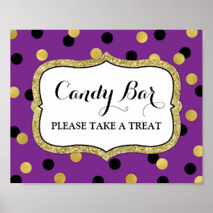 Candy Pub Bröllop Sign Lila Black Guld Confetti Poster