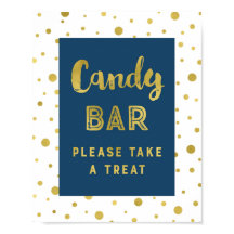 Candy Pub Bröllop Sign Navy Blue Guld Rand