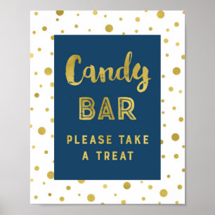 Candy Pub Bröllop Sign Navy Blue Guld Rand Poster