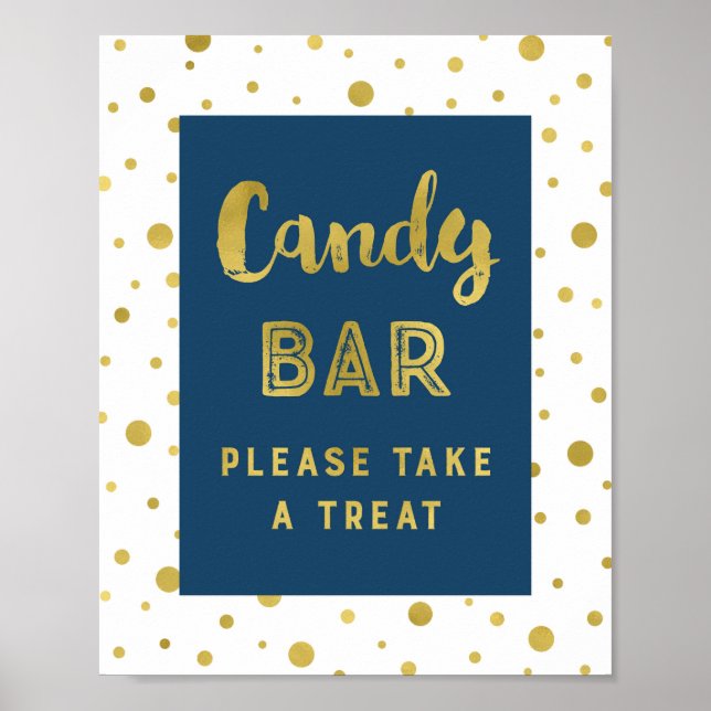 Candy Pub Bröllop Sign Navy Blue Guld Rand Poster (Framsidan)