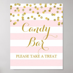 Candy Pub Bröllop Skriv Rosa Rand Guld Konfetti Poster