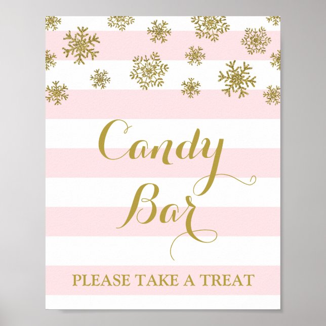 Candy Pub Sign Rosa Rand Guld Snö Poster (Framsidan)