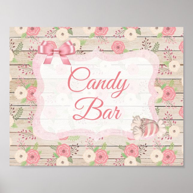 Candy Pub Sign Rosa Rustic Wood Blommigt Poster (Framsidan)
