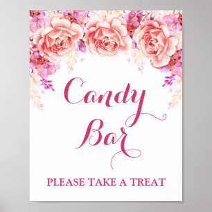 Candy Pub Sign White Rosa Watercolor Flowers Poster