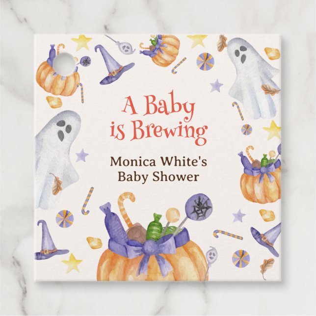 Candy Pumpkin Spöken Halloween Baby Brewing Shower Gåvor Etiketter (Framsida)