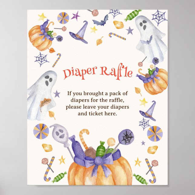 Candy Pumpkin Spöken Halloween Diaper Raffle Sign Poster (Framsidan)