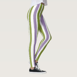 Candy Rand Art Grönt Lila Lodrät Rand Leggings