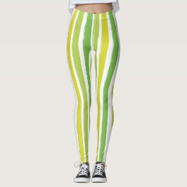 Candy Rand Art Grönt och vitt Lodrät strimlat Leggings