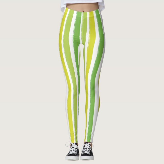 Candy Rand Art Grönt och vitt Lodrät strimlat Leggings (Framsida)