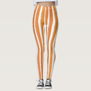 Candy Rand Art Orange och vitt Lodrät strimlat Leggings